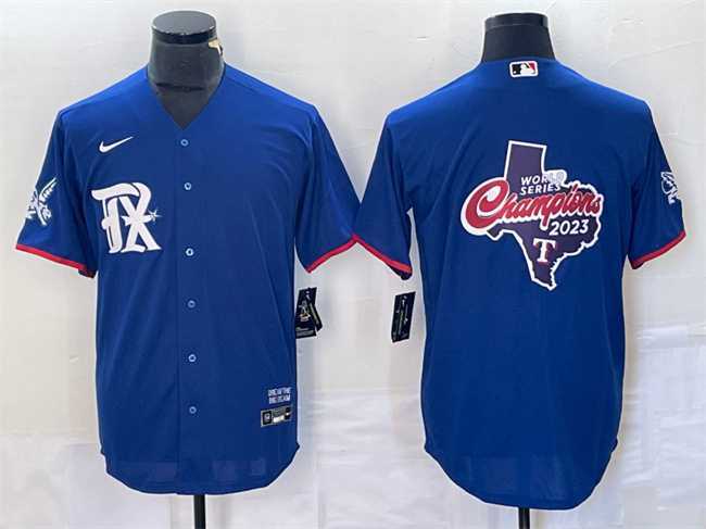 Mens Texas Rangers Royal 2023 World Series Champions Big Logo Cool Base Stitched Baseball Jersey->texas rangers->MLB Jersey